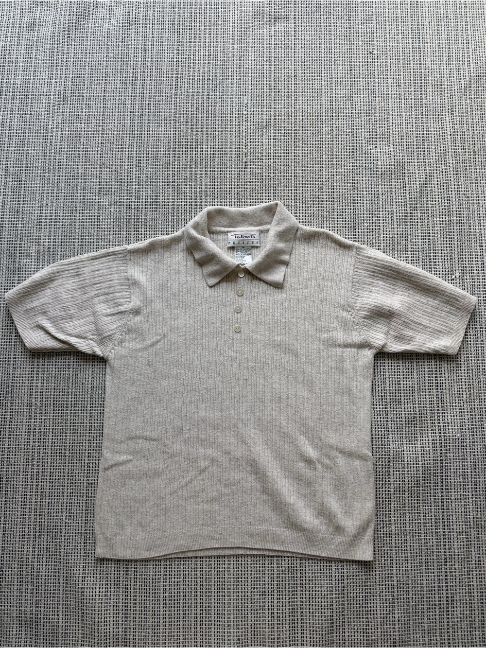 Talbots Petites Ribbed Knit Polo Women’s M Cotton Linen Blend